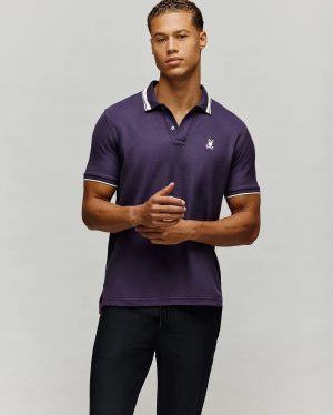 MENS INDIGO TEXTURED COLLAR PIQUE POLO - MT0100082
